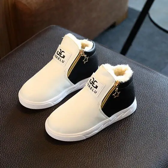 

New Leather child shoes boys girls slip-resistant snow martin boots male female cotton-padded sport shoes sneakers