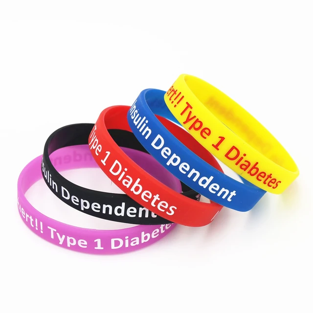 Pulsera de silicona para diabéticos, de 5 piezas, alerta tipo 1, para Diabetes, resistente