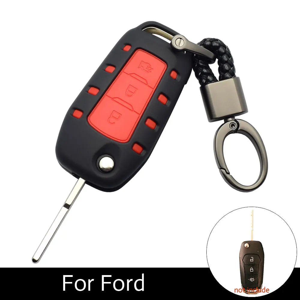 

ATOBABI Car Key Case Folding 3 Buttons ABS+Silicone Combined Remote Fobs Shell Cover for Ford Mondeo Focus Fiesta Ecosport Kuga