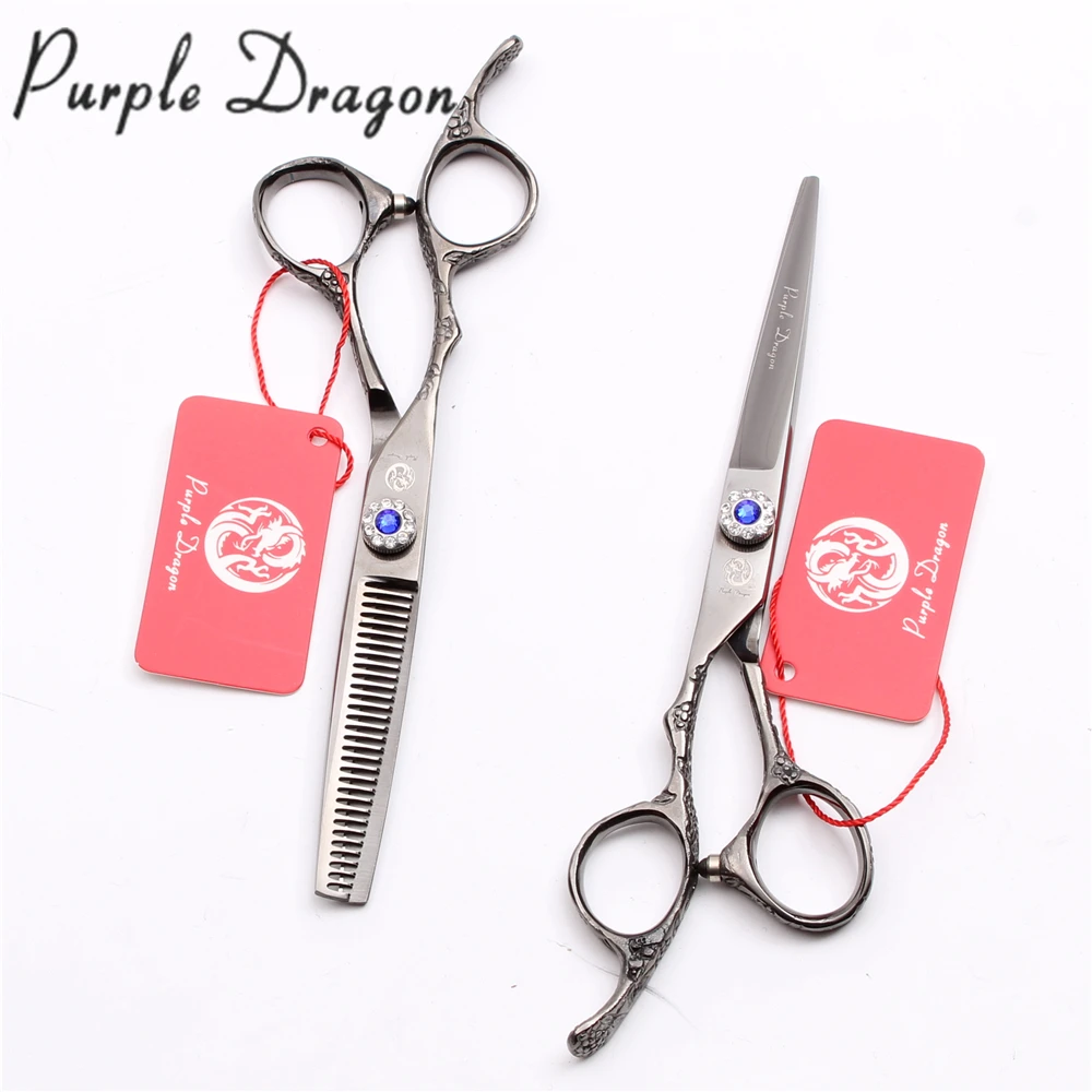 

Left-Hand 6" 17.5cm 440C Black Purple Dragon Hairdressing Scissors Cutting Scissors Thinning Shears Professional Hairstyle Z8002