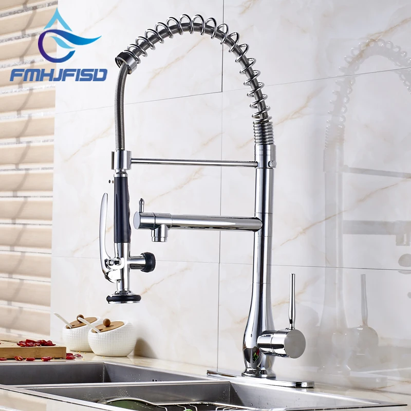 

Kitchen Sink Mixer Faucet Single Handle Single Hole with Hole Cover Plate Chrome Finish