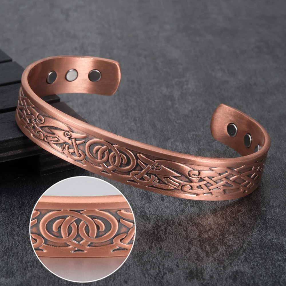 Bangle Bracelet Vinterly Viking Bracelets Women Energy Pure Copper Magnetic Bangles Male Unisex Vintage Adjustable Open Cuff Jewelry Resizable
