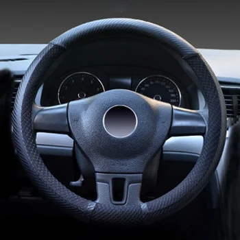 

FLY5D Direct Black Carbon Fiber Leather Car Steering Wheel Cover Universal 36CM Anti-slip Auto Protector Cover for Car Truck SUV