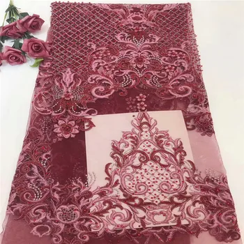 

Nigerian French Lace Fabrics 2018 African Beaded velvet Tulle Lace Fabric High Quality African Lace Wedding Fabric dress LS7-25