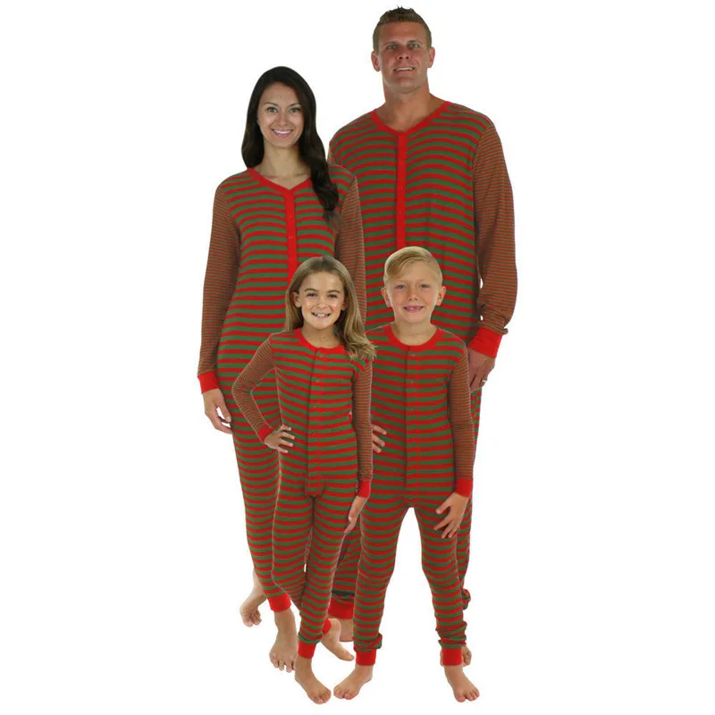 

Family Matching Christmas Pajamas Jumpsuits Men Women Baby Kids Striped Sleepwear Playsuits Infant Adult Nightwear Xmas Gifts