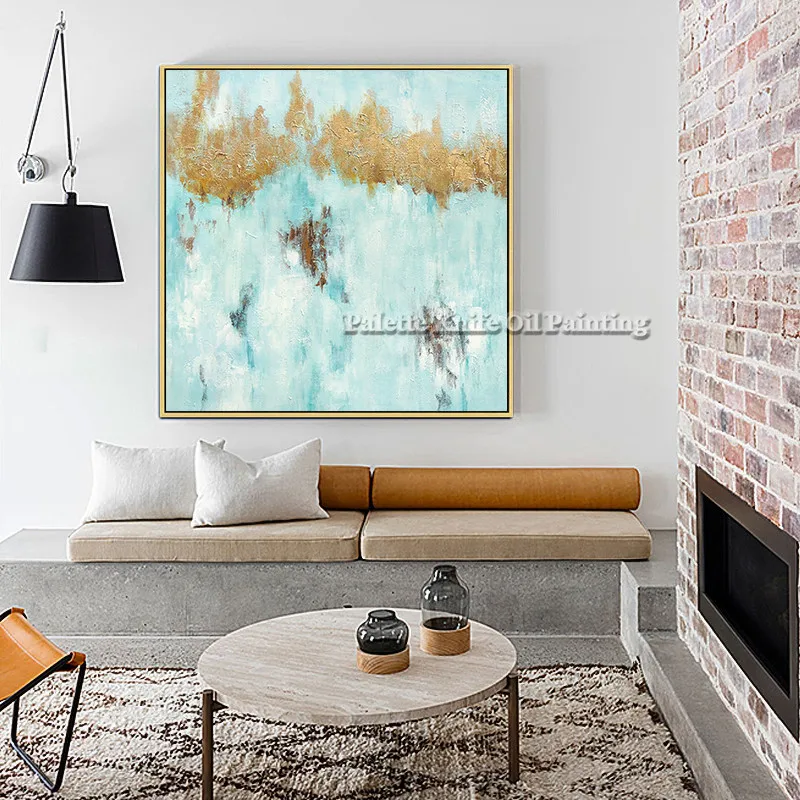 Canvas painting gold art acrylic blue painting abstract quadros cuadros decoration Wall art Pictures for living room home decor