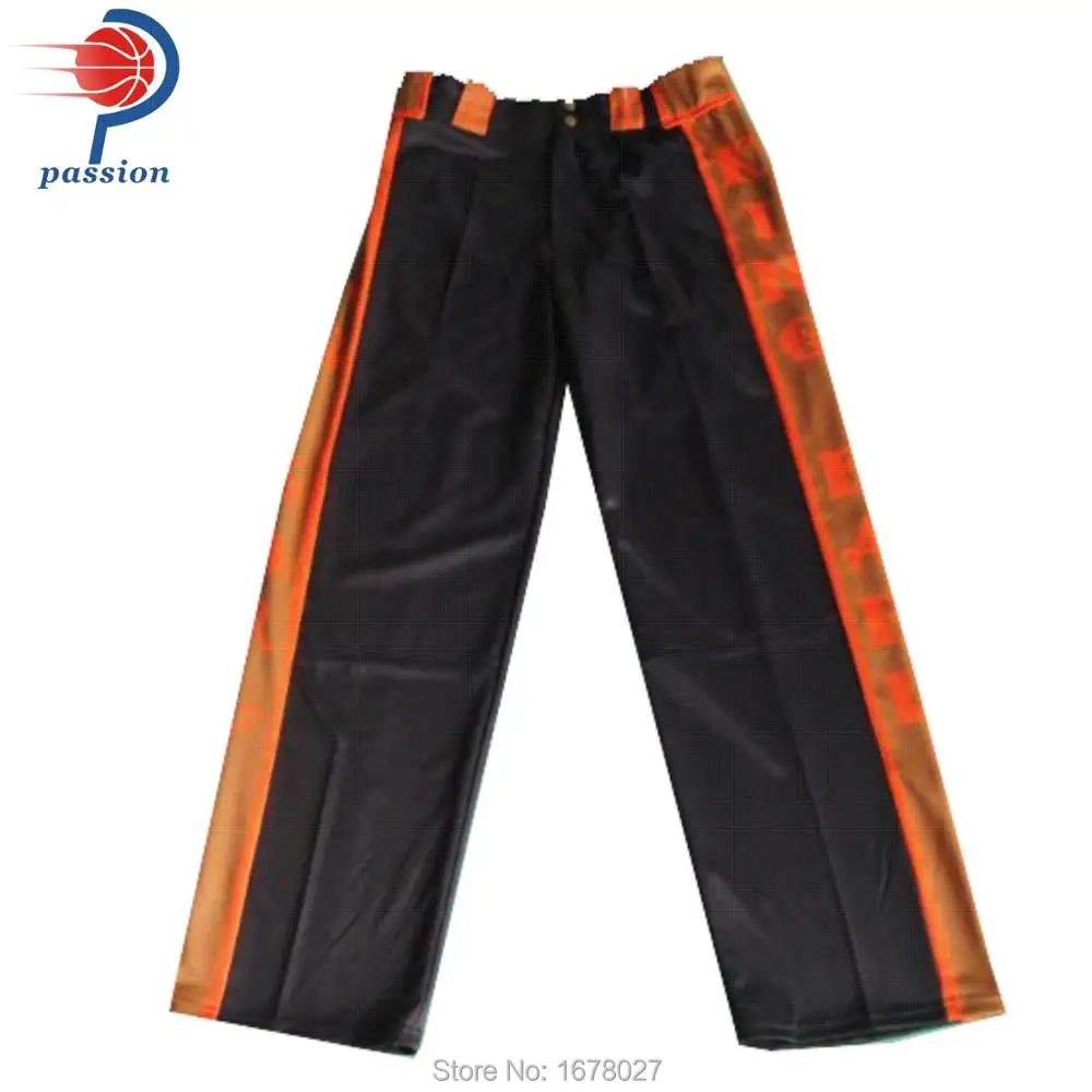 

Dye Sublimation Printing Orange Black Custom Baseball Pants with Team Names