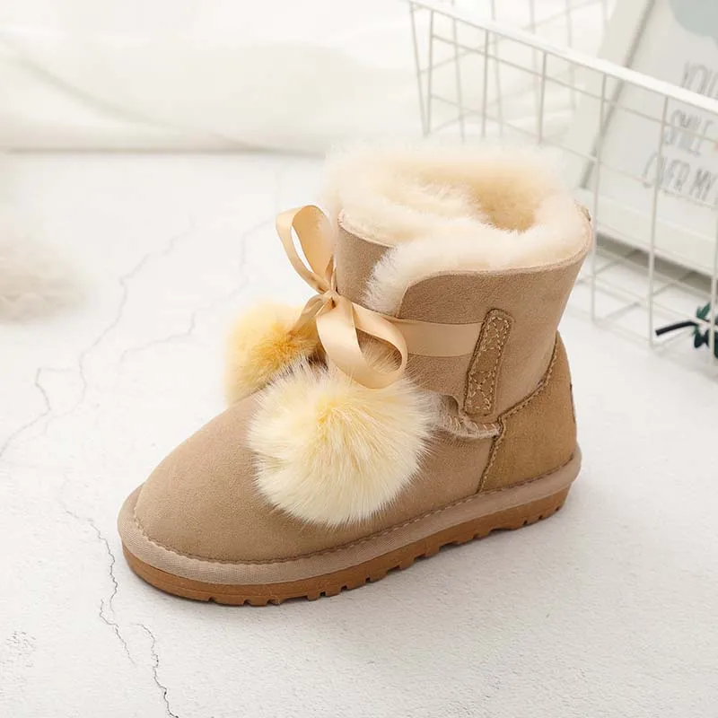 MIYAGINA/Новинка года; детские ботинки для девочек; детские зимние ботинки; Натуральная овечья кожа; натуральный мех; теплая зимняя обувь; EU25-33 - Цвет: Sandy