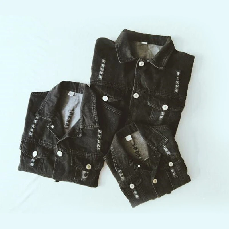 

Family Look Family Costumes 2018 Spring Children Demin Coats Kids Toddler Jackets Outwear Baby Boy Cowboy Broken Hole Clothing