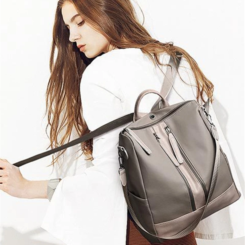 

Women Backpack Double Shoulder Bag Oxford Cloth Headphone Jack Backpack Stylish Solid Color Backpack & Can Print Logo