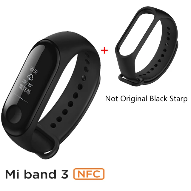 Xiaomi Mi band 3 NFC версия 0,7" OLED большой сенсорный экран новые умные браслеты браслет - Цвет: Black