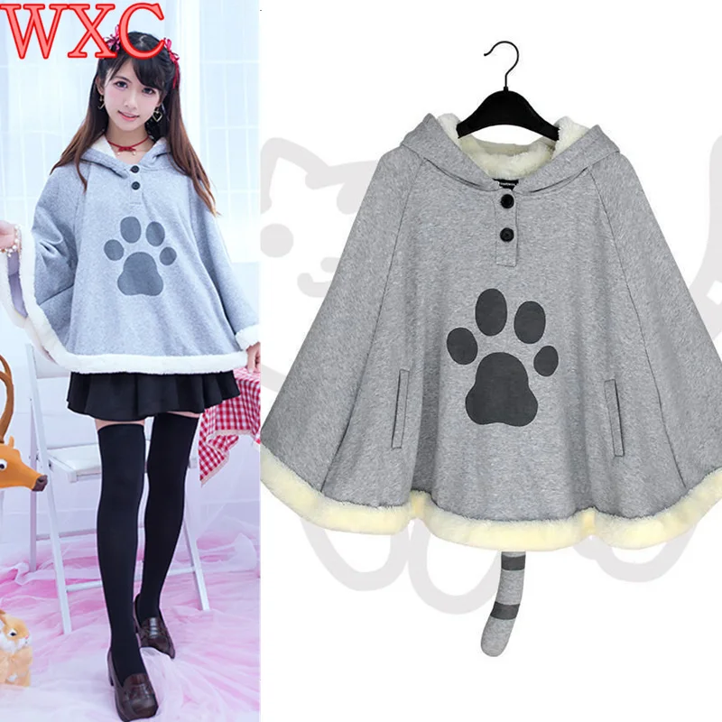 Harajuku Atsume Neko Зима Милый Кот Пальто Руно Плащ Рождественский Топы WXC|neko atsume|cloak