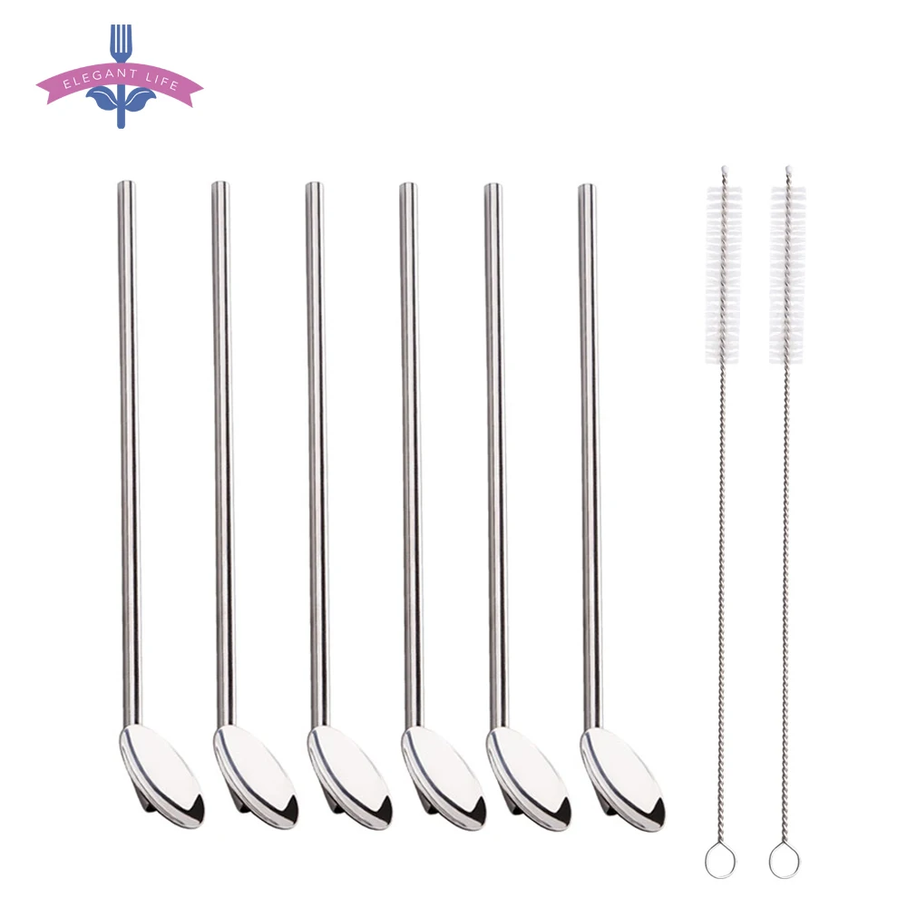 

8PCS Stainless Steel Drinking Straw Set Straw Spoon Wide Reusable For Smoothies Tapioca Pearls Milk Tea Juice Coffee