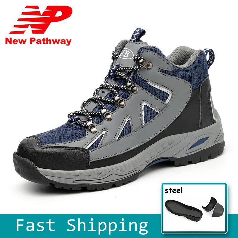 

Men's High-top Work Safety Shoes Steel Toe Cow Leather Material Upper and Puncture-proof Soles Plus Size 36-48