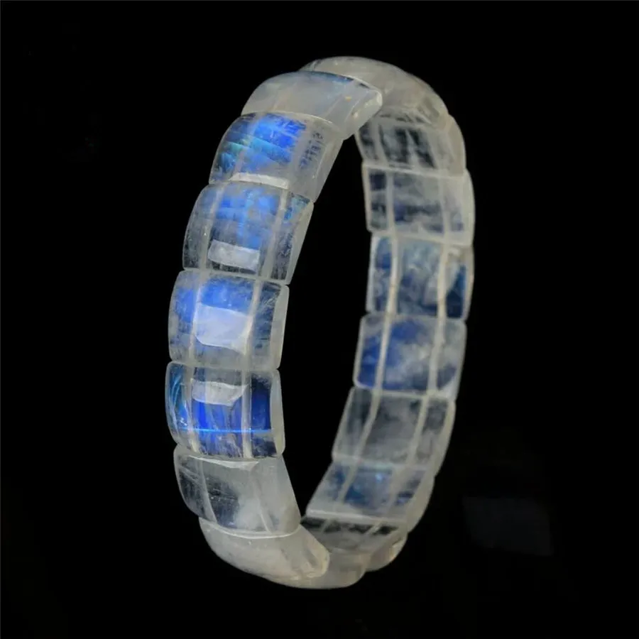 

2018 Newly Genuine Natural Moonstone Crystal Rectangle Shaped Beads Jewelry Transparent Strong Blue Light Stretch Bracelets