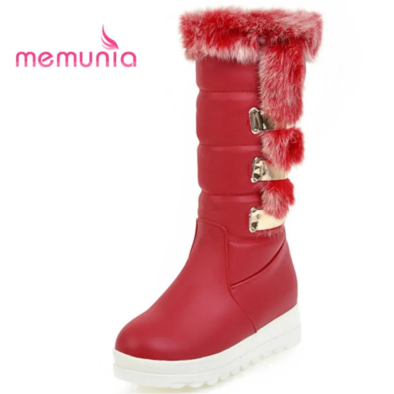

MEMUNIA new arrive mid calf boots for women elegant metal decoration fashion boots round toe square heel large size 34-43