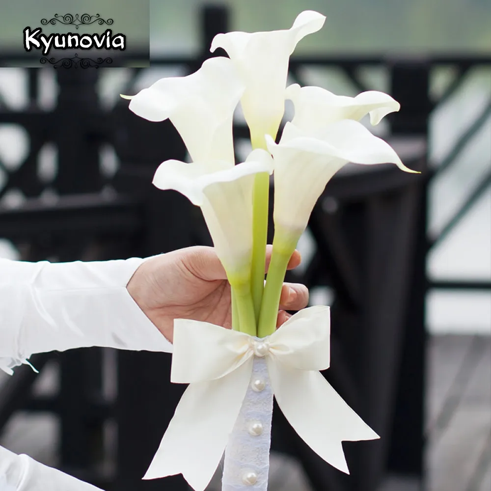 Kyunovia сенсорный латекс искусственная Калла Лилия 5 стеблей цветок Свадебный букет невесты букет белый Букеты Свадебные D76