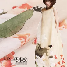 Рыба играть листья лотоса шелковая льняная ткань плотное платье льняная ткань шелковая ткань для платья натуральная льняная ткань шелковая ткань