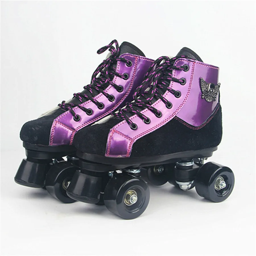 Roller Skates Black Purple Skull head With PU Wheels Double Line Skates