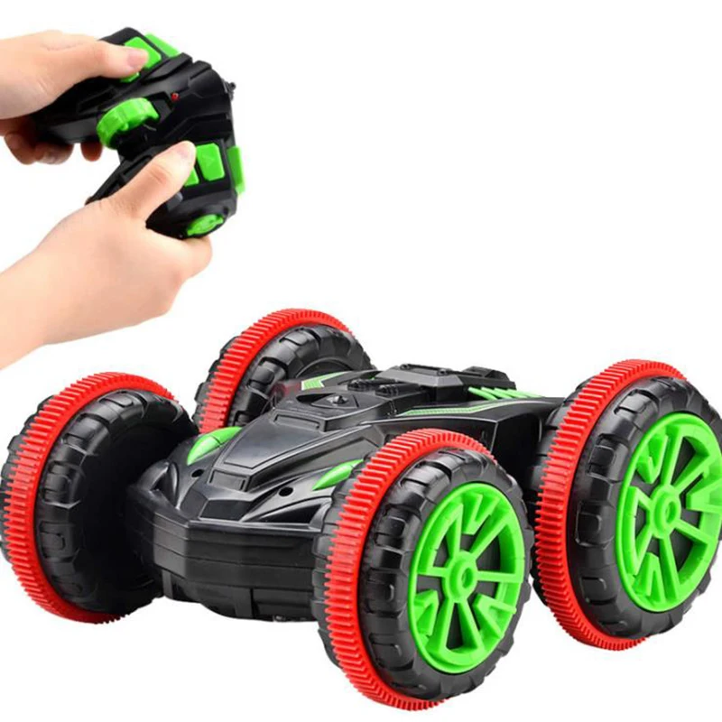 cheap Telecar Four Wheel Drive Remote Control Car Land Cruiser Toys Duplicate Double Side Stunt Vehicle