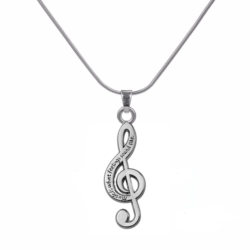 

my shape Art Attack Burnished Silver Plated Treble Clef Music Is What Feelings Sound Like music Lover Gift women chain necklace