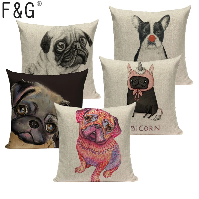 

Pug Home Decorative Sofa Camping Cushions animal Throw Pillow Case custom Linen one side print Square Pillows cushion cover