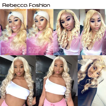 Rebecca 613 Blonde Bundles With Closure Brazilian Body Wave Remy Human Hair Weave Bundles 613 Honey Blonde Bundles With Closure 3