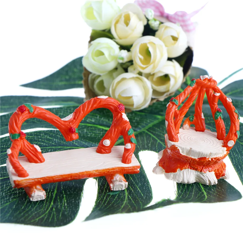 1Pcs DIY Double Chair and Side Chair Orange Cane Resin Fairy Garden Craft Decoration Miniature Micro Gnome Terrarium Gift