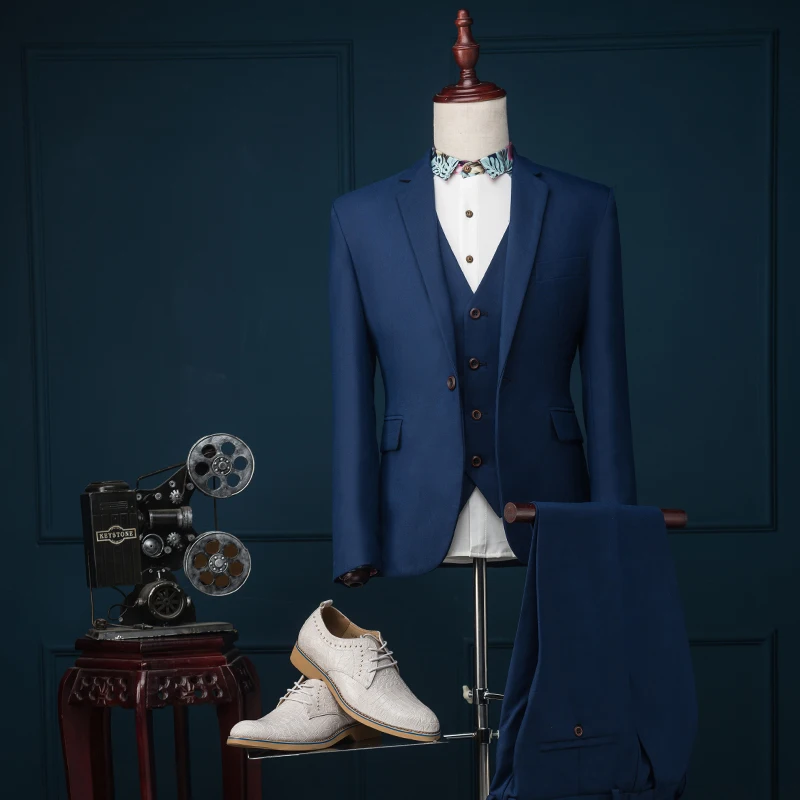 Custom Men suits jacket + pants + vest slim men's prom party blazer