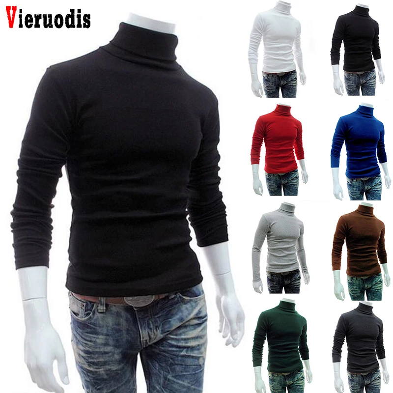 

New Long Sleeve Men Turtleneck Sweater Solid Slim Fit Thin Knitted Pullover Mens Basic Style Sweaters Clothing Knitted Pullovers