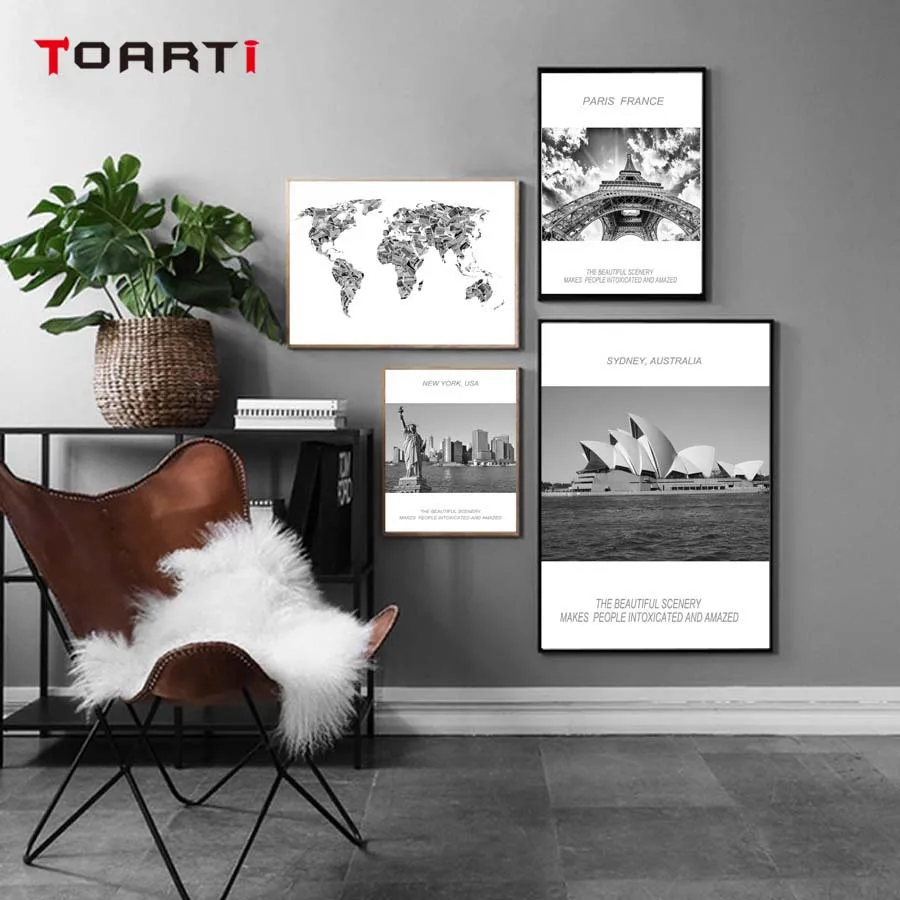 Around The World Scenery Wall Art Black&White Photo Pictures Prints Modern Canvas Painting Vintage Poster Living Room Home Decor (7)
