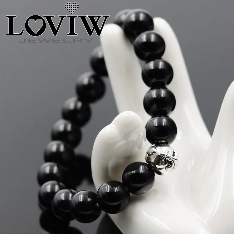 

Black Onyx and Silver fleur de lis Lily Karma Bead Bracelets for men Gift In Silver,thomas sabor