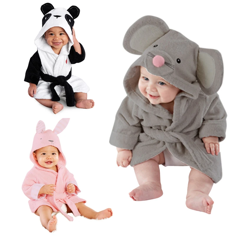 Cute Cartoon Animal Design Baby Bathrobe Infant Girl Boy Cotton Hooded Bath Towel Wrap Children Bathing