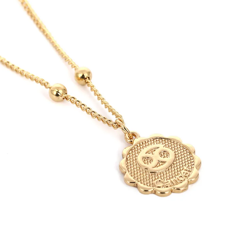 Ожерелье с монетой из двенадцати созвездий, массивная медная подвеска "Лев", ожерелье для женщин, ювелирное изделие, цепочка на ключицу из двенадцати астропов - Окраска металла: Cancer