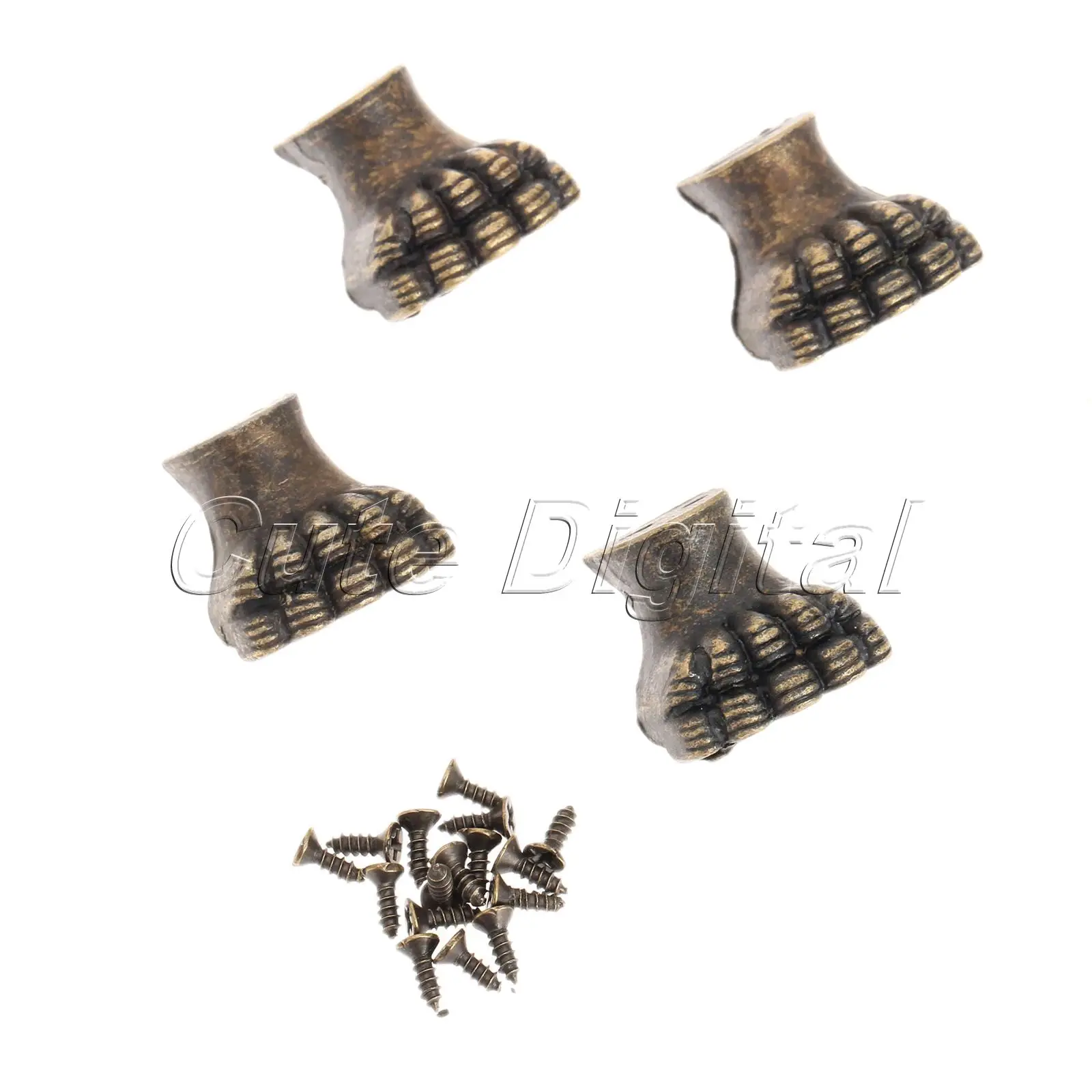 4PCS 20x19x18mm Antique Brass Wooden Box Foot Care Jewelry Gift Box Wood Case Decorative Feet Leg Corner Protector + Srews