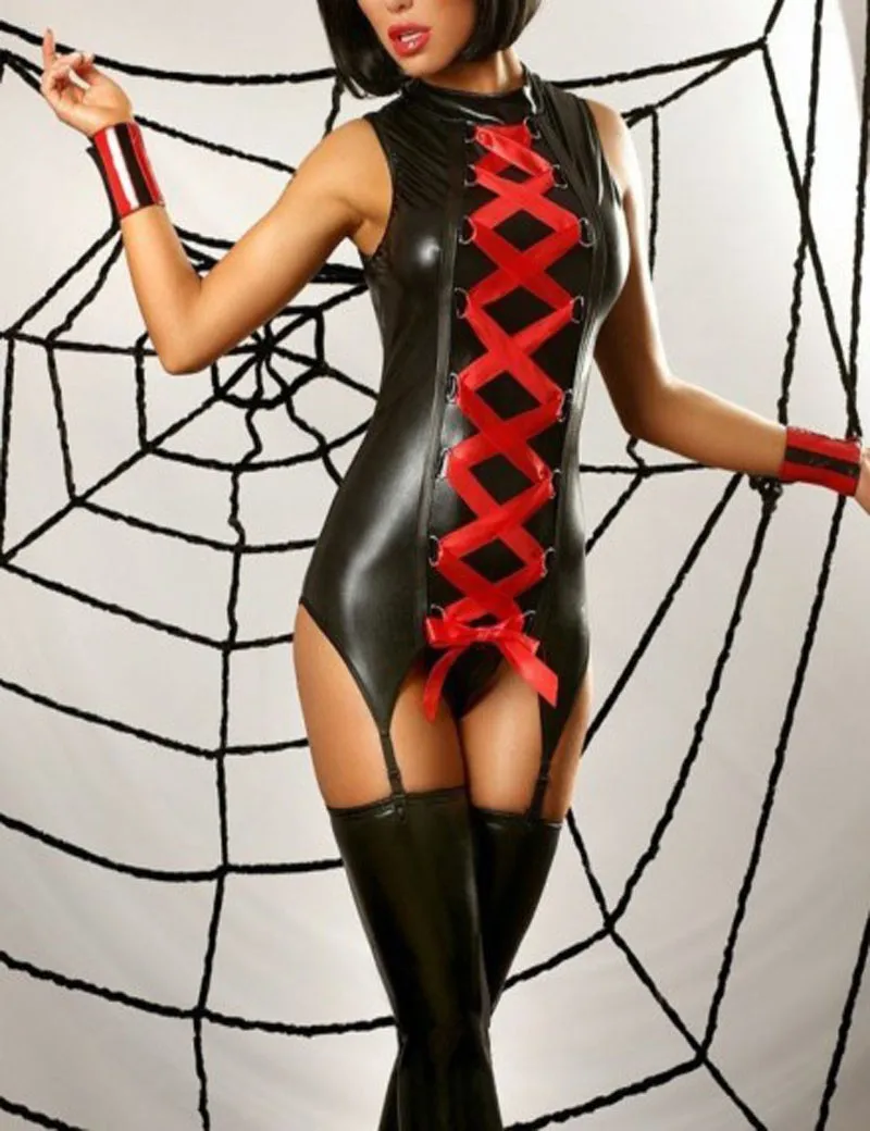 Red Ribbons Sexy Bodysuit Women 
