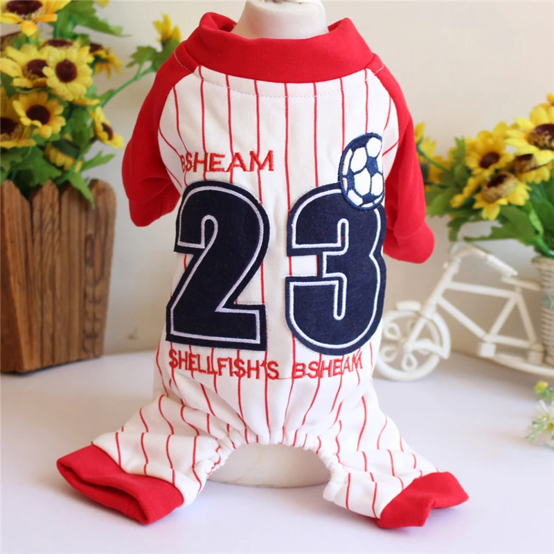 

Pet Dog Striped Jumpsuit Rompers Puppy Letter Print Red Shirt Pants For Teddy Spring/Autumn Clothes XS-XXL DOGGYZSTYLE