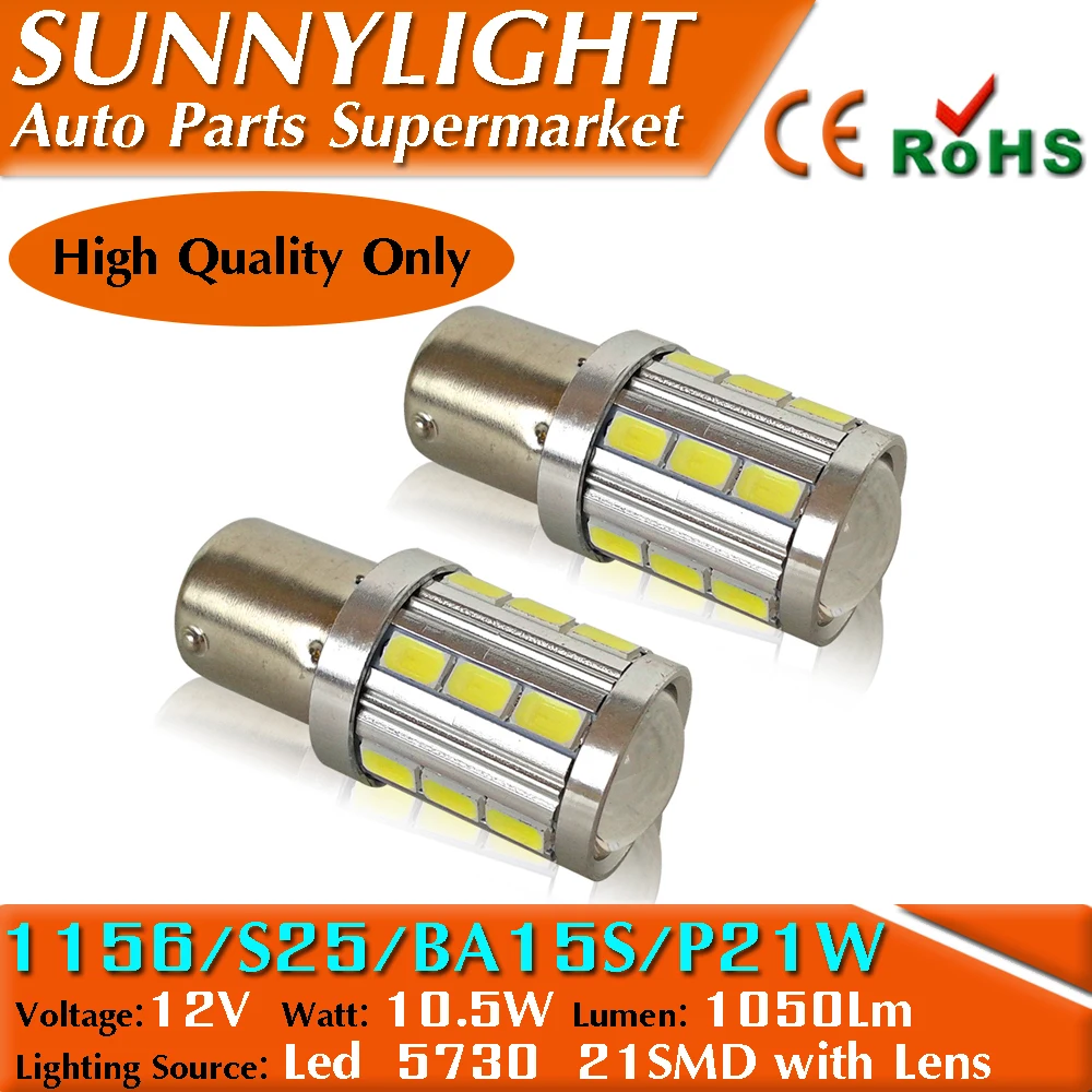 

1156 BA15S BA15D BAU15S BAY15D P21W with lens High power 10.5W 5730 leds 21 SMD Auto Backup Reverse Brake led 12V white