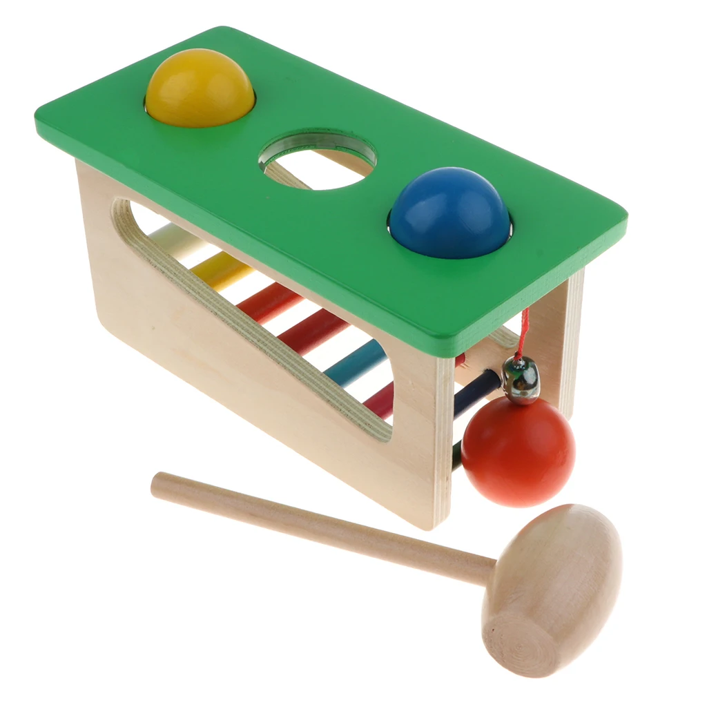 Colorful Wooden Knocking Ball Game Toy Kid Fun Rolling Ball Hammering Developmental Game Toddler Early Sensory Educational