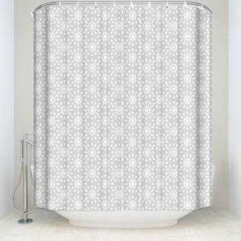 

New Waterproof Arabian Ornament Shower Curtain with Hooks Polyester Fabric Bathroom Curtains for Home Decorations Gray White