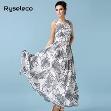 Super Large Plus Size Floral Prints Chiffon Long Tank Dresses Women Clothing Summer Style Pleated Casual Maxi Vestidos Oversize