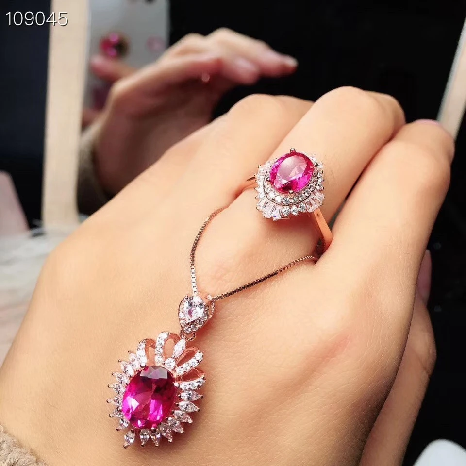 KJJEAXCMY Boutique jewels 925 с инкрустацией, из чистого серебра Натуральный топаз; драгоценный камень кольцо+ подвеска Поддержка обнаружения