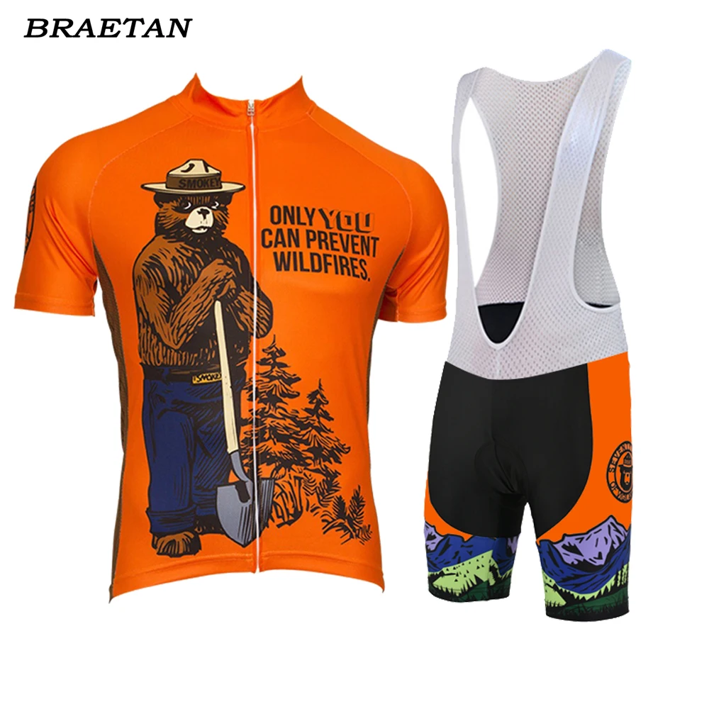 

smokey bear cycling set pro team cycling wear bib pants summer short sleeve cycling clothing 3D gel pad road clothes braetan