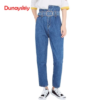 

New Fashion Hot Denim Harem Pants Women Casual Vintage Irregular High Waist Autumn Winter Loose Blue Boyfriend Jeans For Women