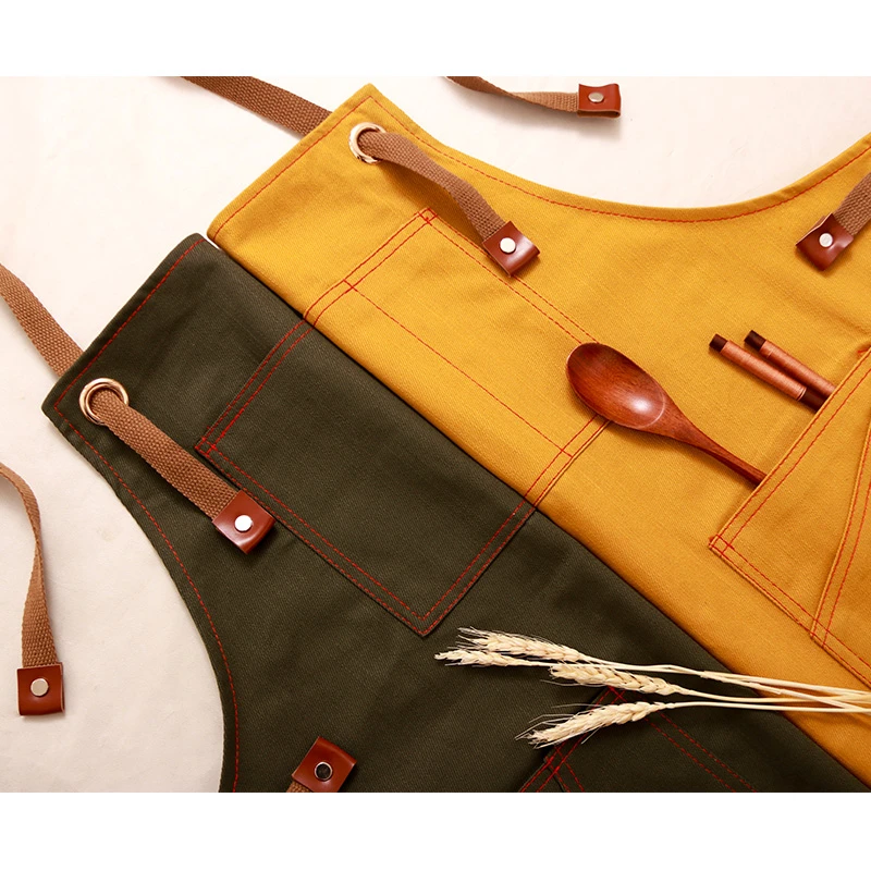Canvas Bibs Aprons for Women Men Leather BBQ Chef Home Kitchen Dress Barber Hairdres Cafe Cook Waiter Custom logo Pinafore Gift