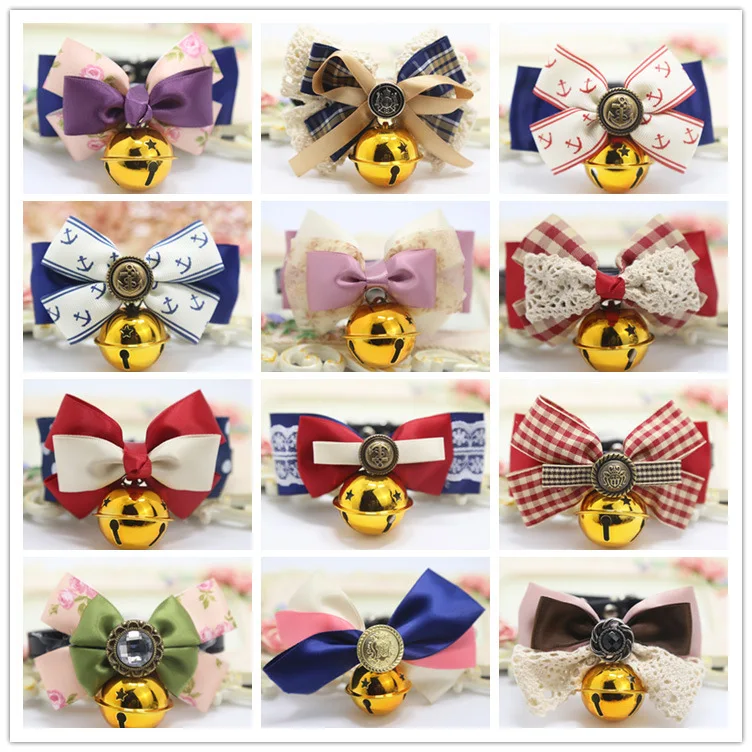 

New Knit Bowknot Adjustable Leather Dog Puppy Pet Collars Necklace,Collars For Dogs,Cat collar Size S M 15 Colors Wholesales