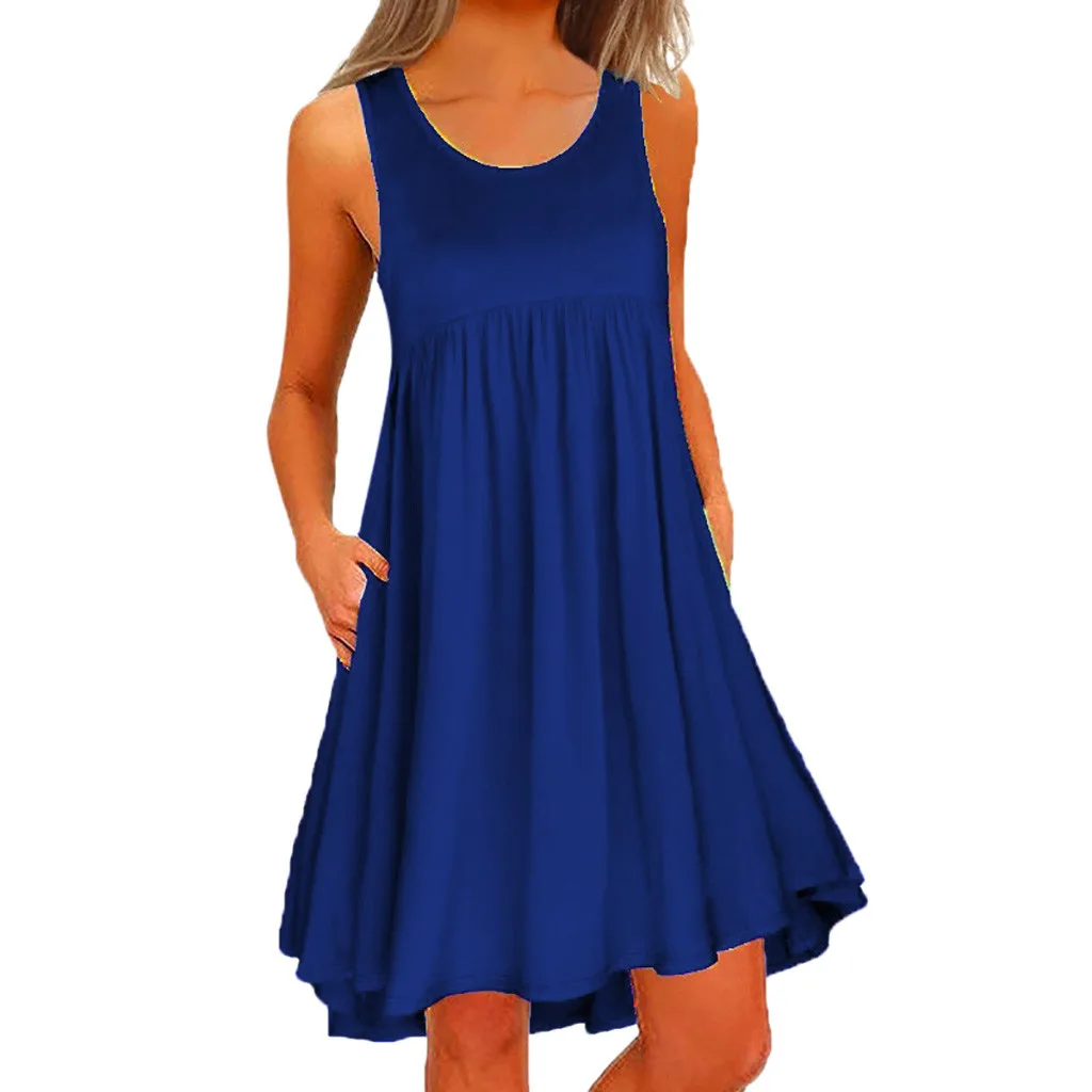 

Summer Dress 2019 Sleeve Casual Women O Neck Casual Lace Sleeveless Dress Loose Party Dress vestidos #N05