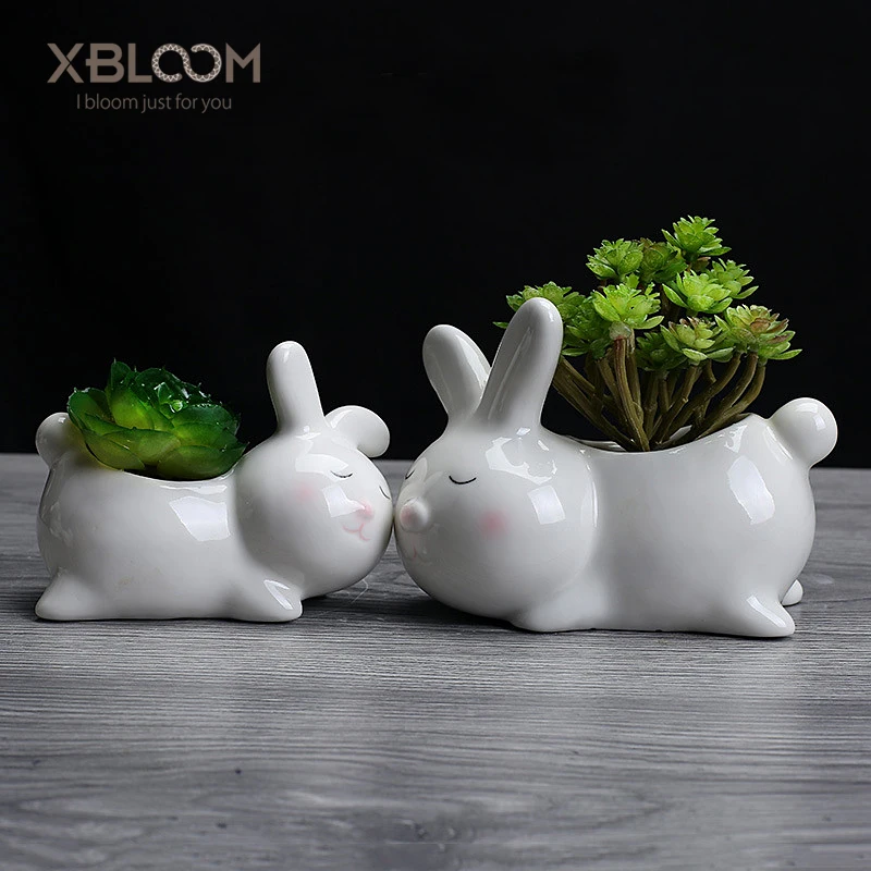 

Cartoon white rabbit modeling ceramic flower pot restaurant for cute rabbit potted desktop green plant pot water cup teacup home