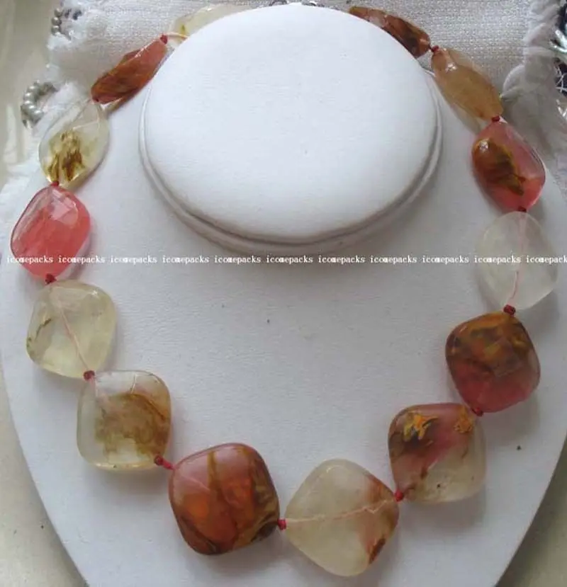 

wholesale 25mm watermelon quartz square faceted necklace 17