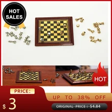 1:12 Масштаб Кукольный домик Миниатюрный металлический Шахматный набор доска игрушка домашняя комната Кукольный дом набор игрушек для детей Лидер продаж
